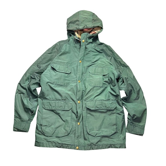 Vintage Woolrich Mountain Parka Green Plaid Lined Hooded Jacket Mens L USA